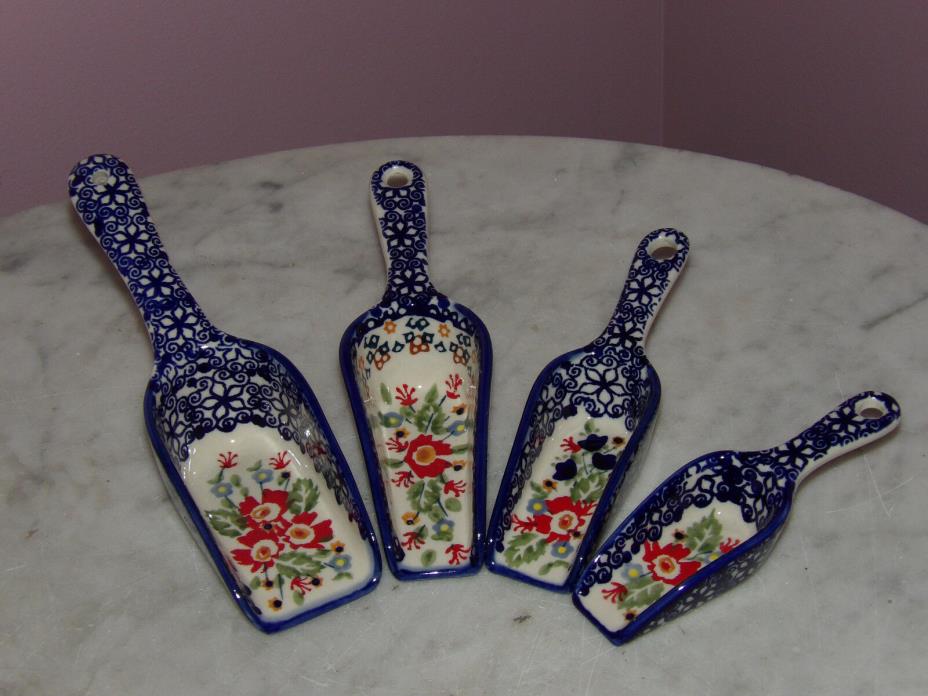 Polish Pottery Set of 4 Scoops XS-LG!  UNIKAT Signature Exclusive Zoey!