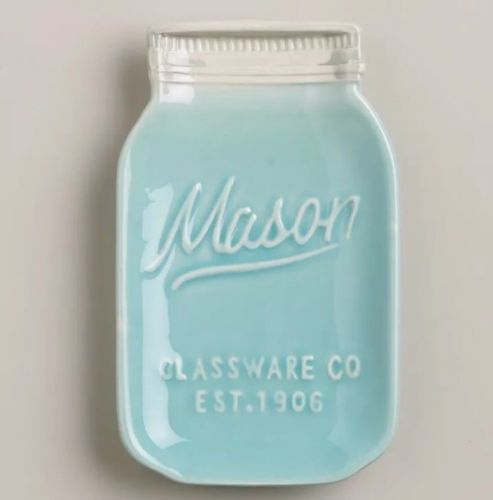 Mason Jar Ceramic Spoon Rest NEW Vintage Blue / Aqua