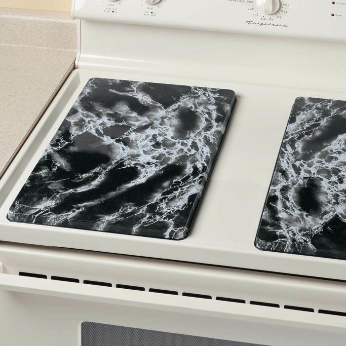 Kitchen Stove Burner Covers Set of 2 Marbled Black Metal Enamel Rectangle Decor