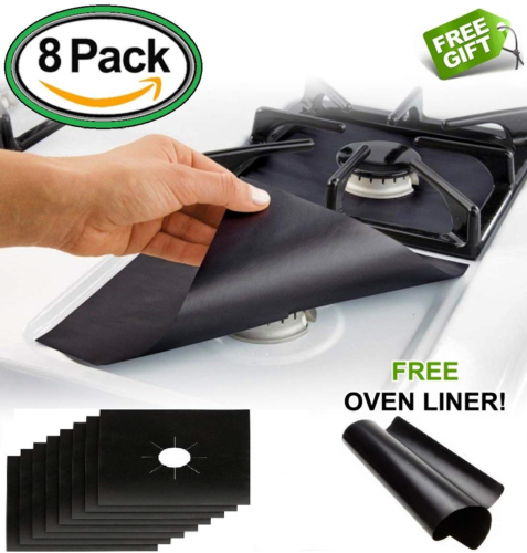 [BONUS GIFT] 8 Pack Gas Range Protectors + FREE OVEN LINER! - Gas Stove Burner -