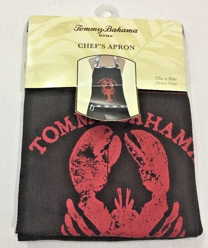 Tommy Bahama Chef's Apron Black Red LOBSTER STAMP