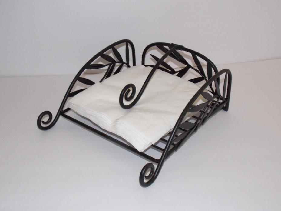 Black Fancy Rod Iron Napkin Holder With Weighted Arm
