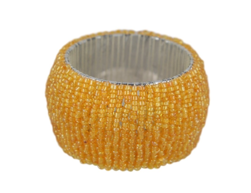 ShalinIndia Handmade Beaded Napkin Rings Set With 12 Amber Yellow Glass Beaded -