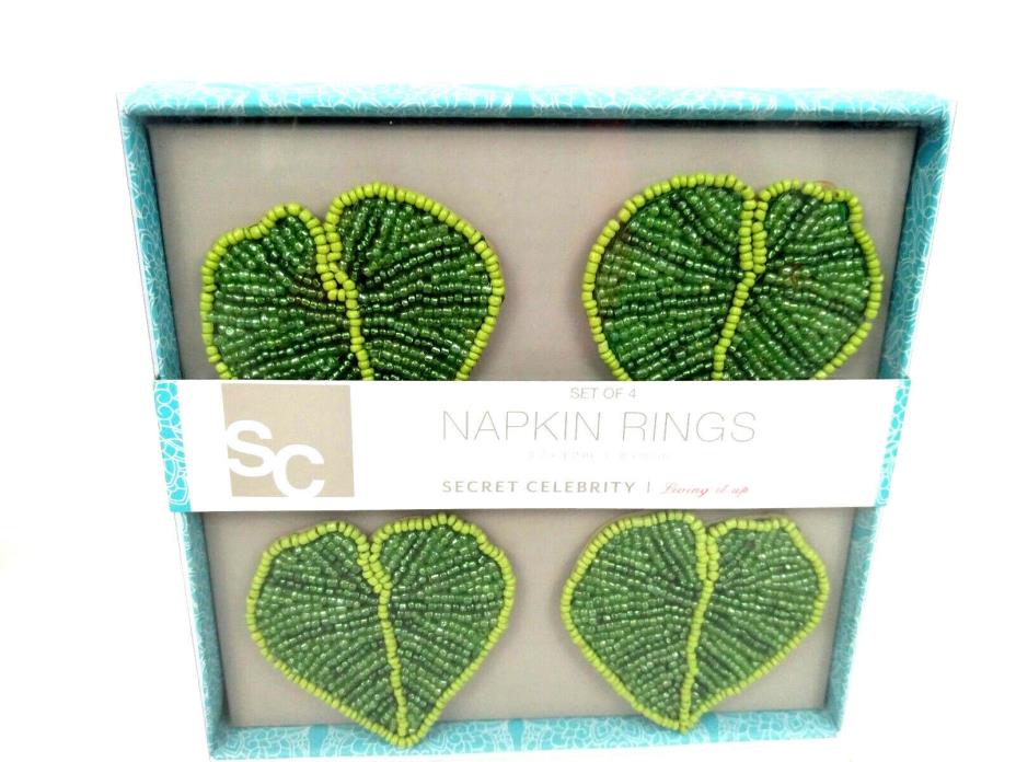 Secret Celebrity Beaded Leaf Napkin Rings Green Nature Living It Up Rings ~ 4