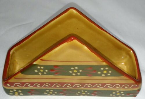 Cozumel napkin holder hand painted Mexican pottery ceramic apricot rust juniper