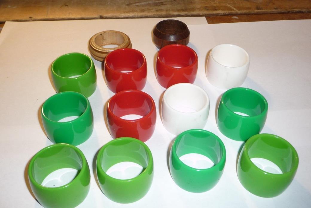 Vintage Plastic Wood Retro Napkin Rings Round Holders Modern