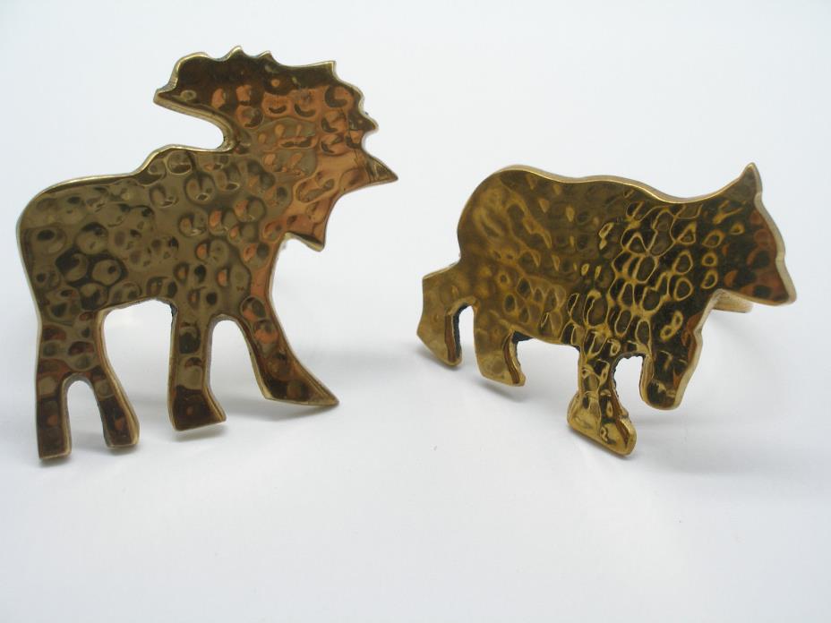 BEAR  AND  MOOSE NAPKIN RINGS  SOLID BRASS   BEAUTIFUL LUSTER   COOL GIFT