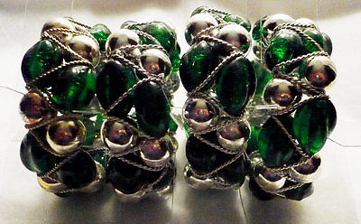 NIB set of 4 green & silver beaded napkin rings