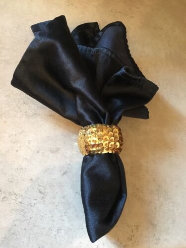 Set Of Four 4 Gold Sequin Metallic Napkin Ring Holders New In Box table party