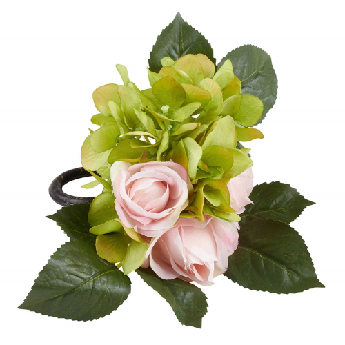 SARO LIFESTYLE NR429.P Collection Rose Hydrangea Napkin Rings Set of 4, 6