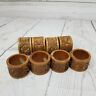 8 Piece Hand Carved Wood Monkey Pod Round Tribal Theme Napkin Rings Holders