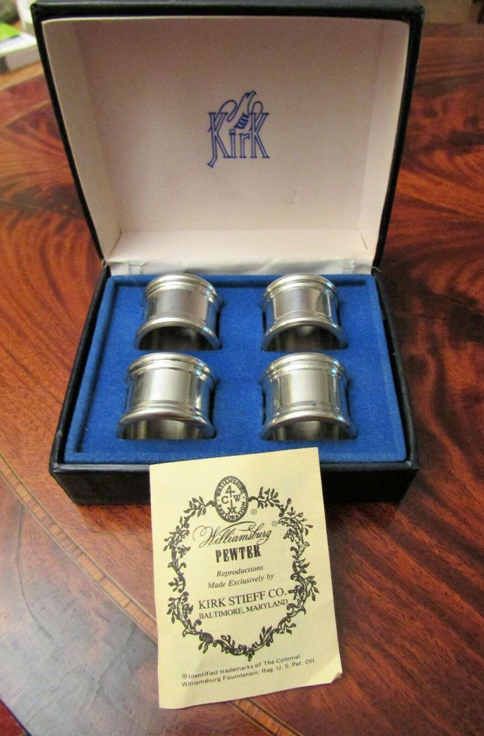 4 Vintage Kirk Stieff Williamsburg Pewter Napkin Rings Boxed Set Unused