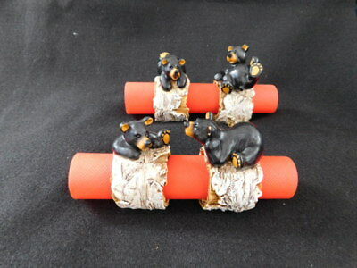 Black Bear Figural napkin rings holders 4 different SET cabin lodge FREE SHIP