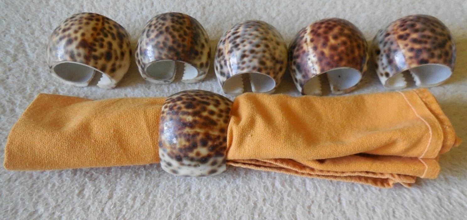 Set of 6 Tiger Cowrie Shell Seashell Napkin Holders Rings tiki bar