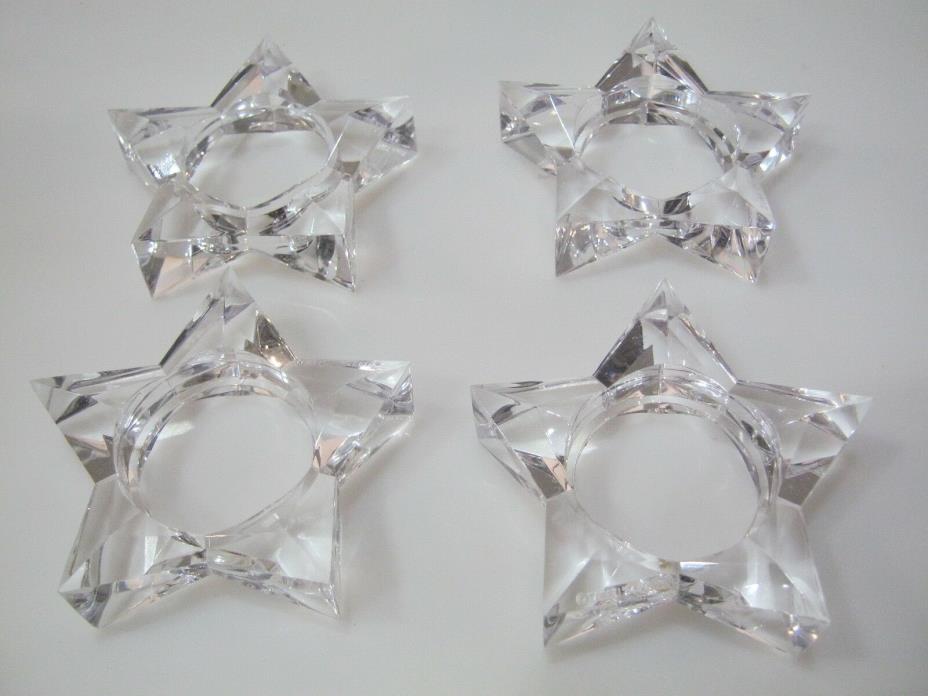 4 pcs:  Star Napkin Rings Clear Transparent Lucite Cuff Tai Mei Acrylic Co