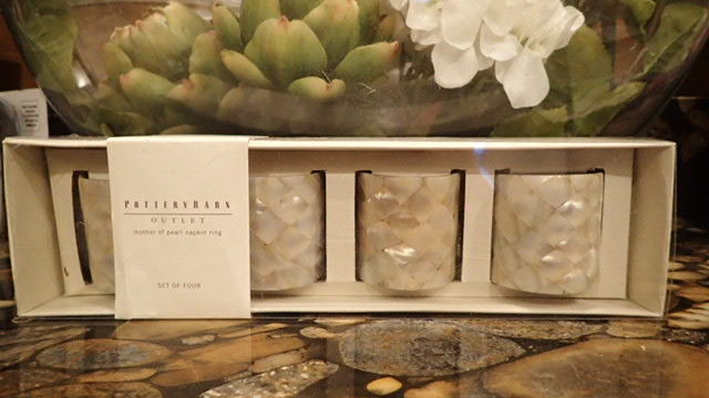 NEW NIP Pottery Barn Mother of Pearl Napkin Ring Rings Set of Four 4 Cream Ivory
