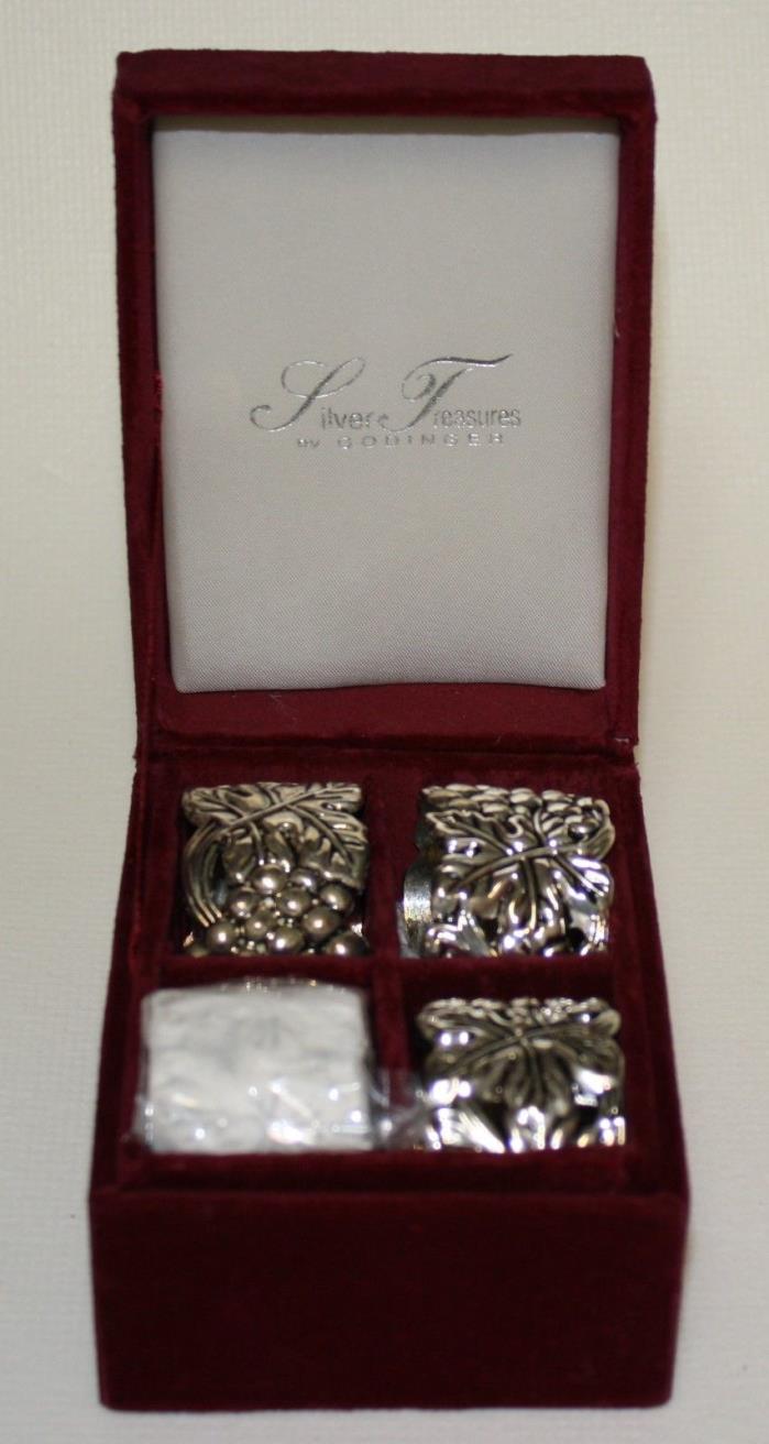 Godinger Silver Treasures Grape Cluster Napkin Rings Silver Plate Boxed Set of 4