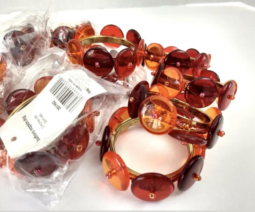 Clear Button Acrylic Napkin Rings Holders Plastic Orangey Rust Beaded