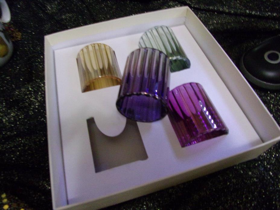 NEIMAN MARCUS  Set of 4  vintage glass ribbed jewel colors napkin holders