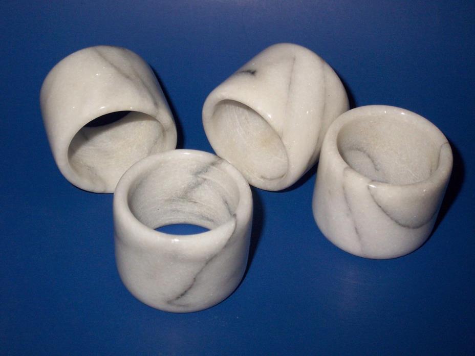 White marble polished round napkin ring set 4 pc