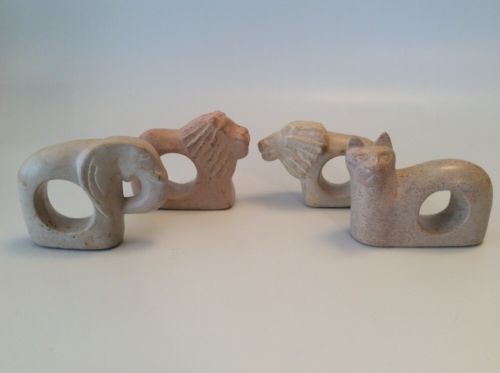 AFRICA, Napkin Rings ( MADE IN KENYA ) Lion, Elephant, Carved Stone