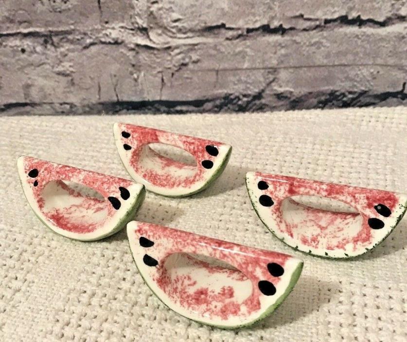 4 Ceramic Watermelon Slice Napkin Rings Holders EUC