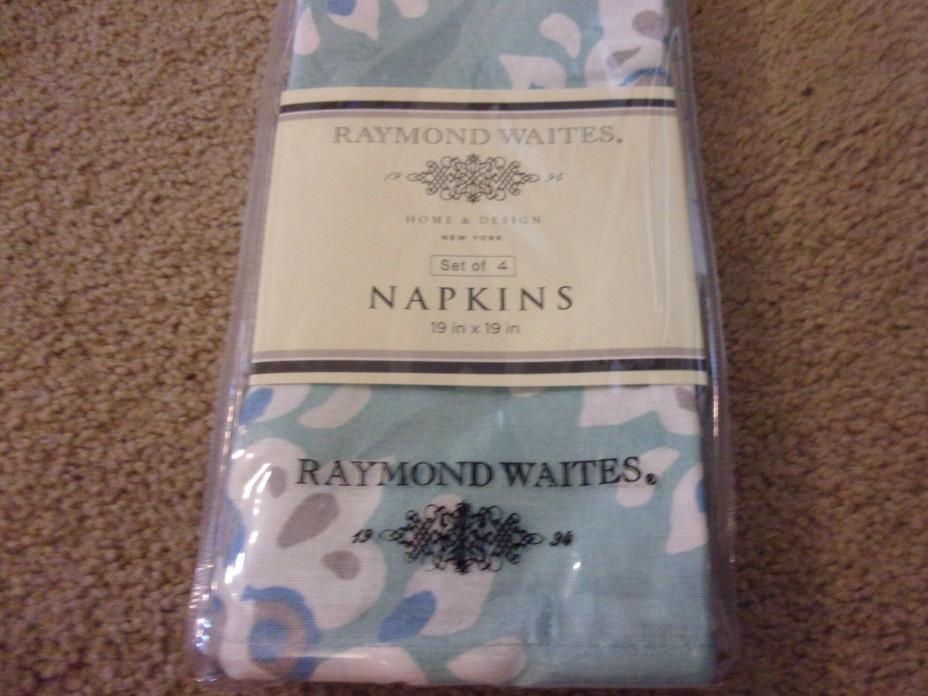 RAYMOND WAITES HOME & DESIGN NAPKINS (4) GRAY BLUE  NIP 19