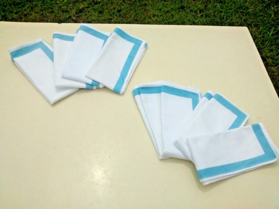 Lot of 8 Cotton White and Blue Dinner Napkins 15 x 15 Gently Used Free Ship