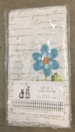 Hip Hop Easter Script Embroidered Blue Flower Cloth Napkins Set 4