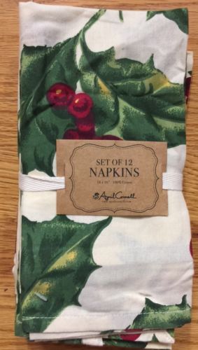 April Cornell Holly Berries French Provencal Cotton Napkin Set 12 Christmas