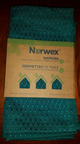 Norwex Napkins PEACOCK Set of 4 Recycled Cloth PEACOCK TEAL NEW FREE SHIPPING