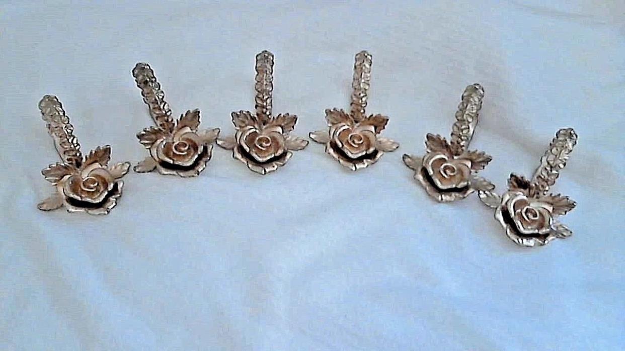 Brass Rose Napkins Rings Set 6 Pre Owned Excellent Condition 3 x 2 Stand Alone