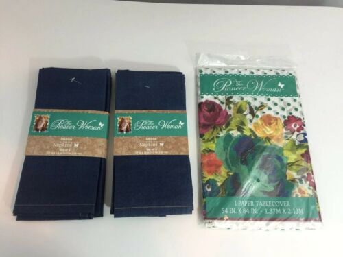 The Pioneer Woman Denim Blue Napkins 18x18 Set of 8 & 1 Floral Paper Tablecover