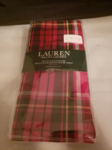 Set of 4 Ralph Lauren Baker Plaid Tartan Christmas Red Cloth Napkins - NEW