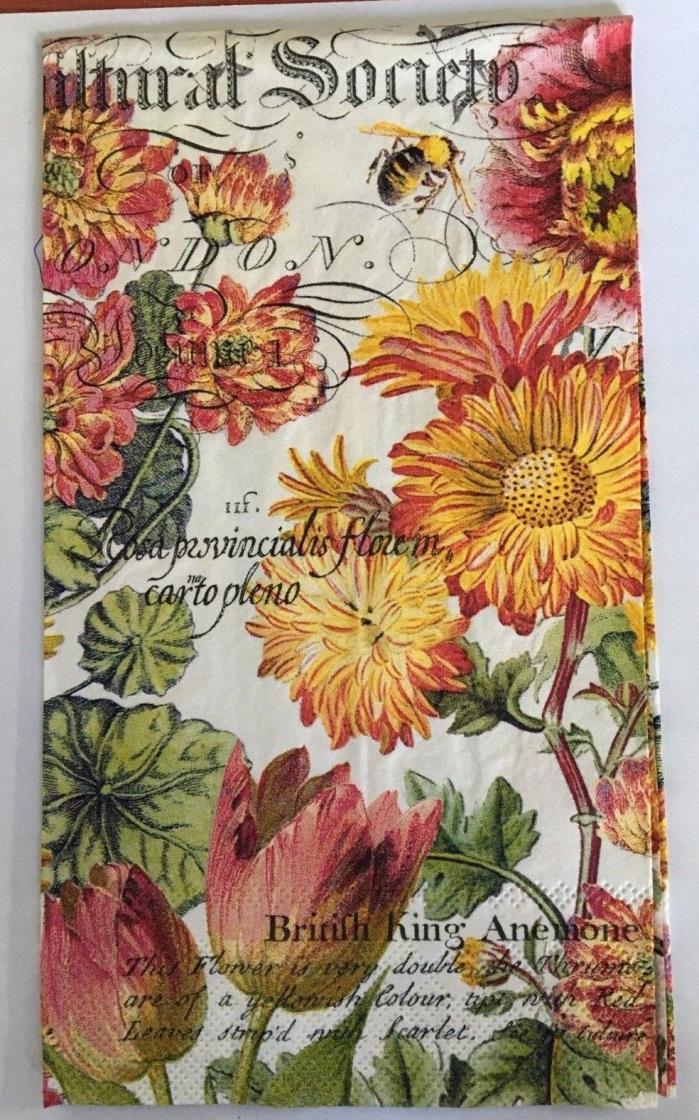Michel Design Two (2) Single 3-ply Decoupage Dinner Napkins~Blooms & Bees