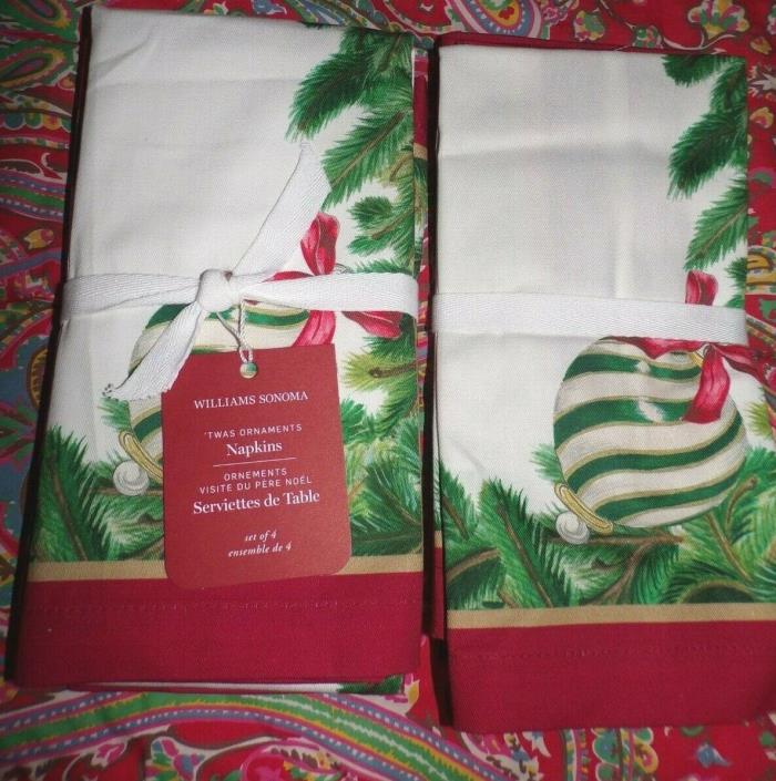 WILLIAMS SONOMA Twas the Night Ornaments Napkins, Set of 8, NEW