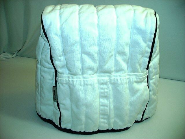 KitchenAid Stand Mixer Cover White Quilt & Black Trim Fitted Mixer Cover