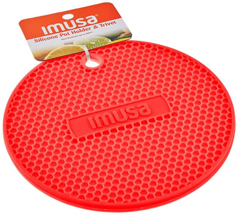 Imusa Silicone Pot Holder and Trivet Round Red Silicone Pot Holder Multipurpose
