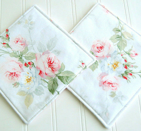 handmade Ralph Lauren Meadow Way Pot Holder hostess gift pink roses shabby chic