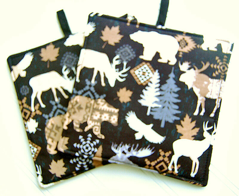 Moose Deer Bear Eagle Black Pot Holder hostess gift hot pad trivet handmade