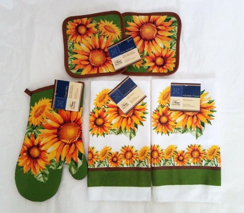 Set 5pcs Kitchen Microfiber Towel Gorgeous Sunflower yellow green gift for her