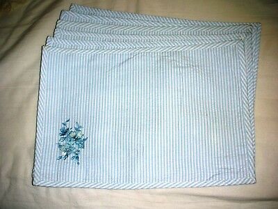 BLUE STRIPED WITH FLORAL MOTIF PLACEMATS LOT OF 6