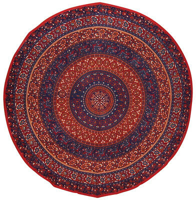 Indian Mandala Print Round Cotton Tablecloth 80