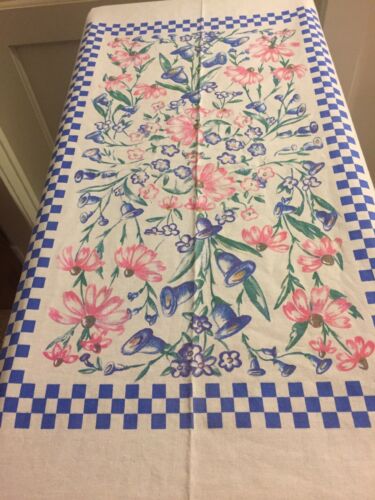 Easter Tablecloth 51 X 70 Rectangular Pastel Flowers and Easter Rabbits