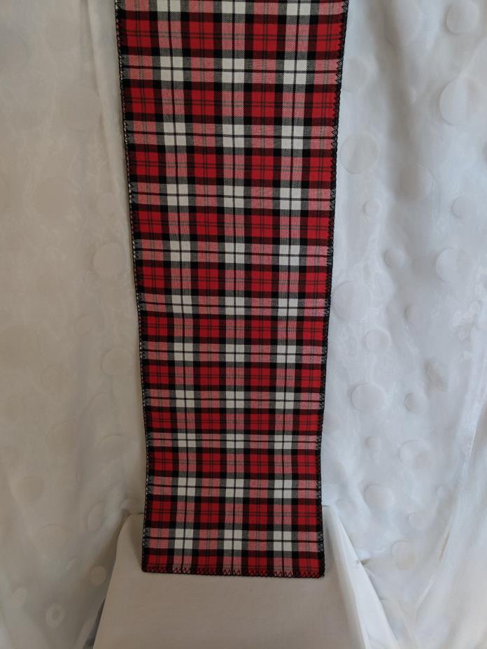Table Runner Reversible Gray Red Plaid Blanket Stitch Holiday Snowflakes