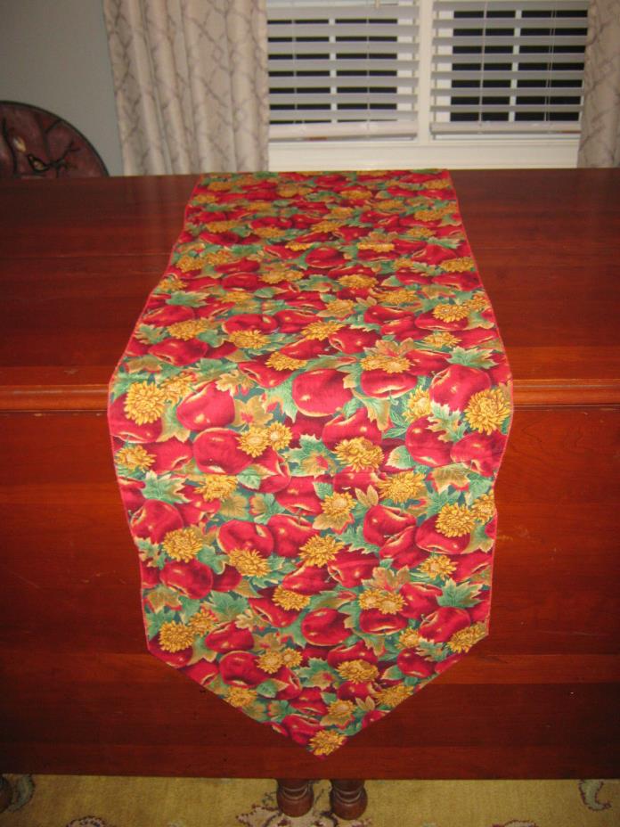 Table Runner, fall autumn leaves apples green red gold yellow mums 69