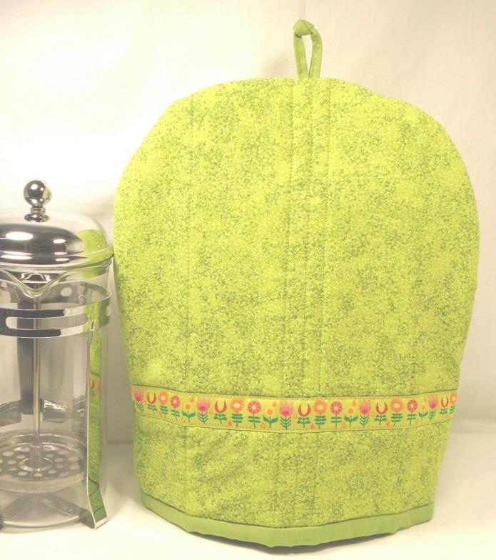 French press coffee maker cozy insulated quilted springtime green leaf vine
