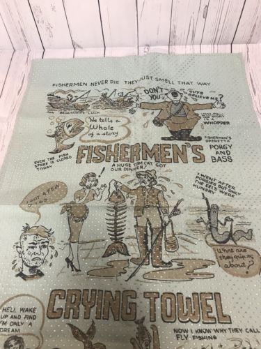Fishermen’s Crying Towel, Humorous Joke Towel, Gift, Gold And White