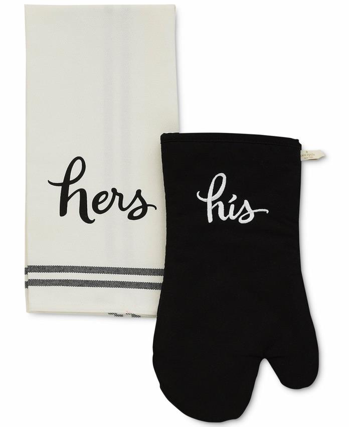 New Kate Spade NWT Wedding His & Hers/ Oven Mitt & Kitchen Towel Black and White