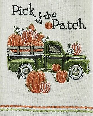 Park Designs Pick of Pumpkin Patch Green Truck Embroidered Kitchen Dish Towel